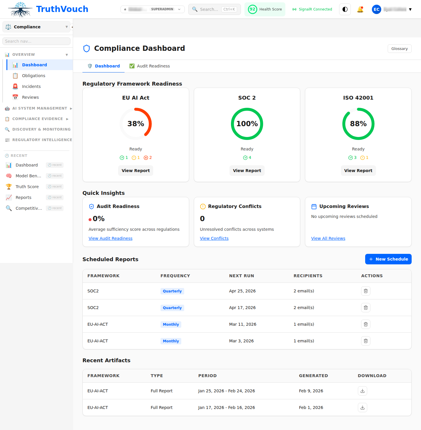Compliance AI main dashboard