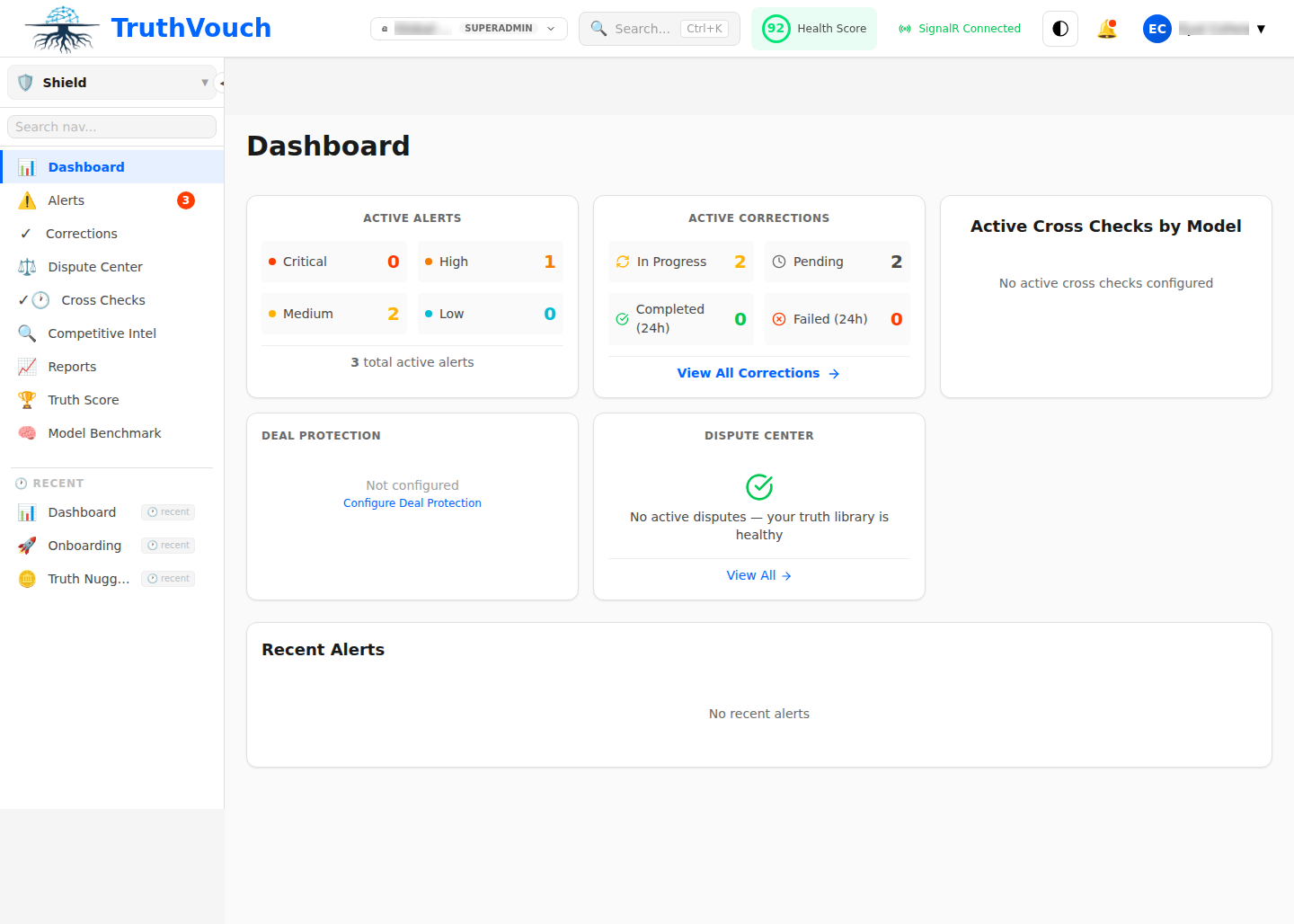 Hallucination Shield main dashboard